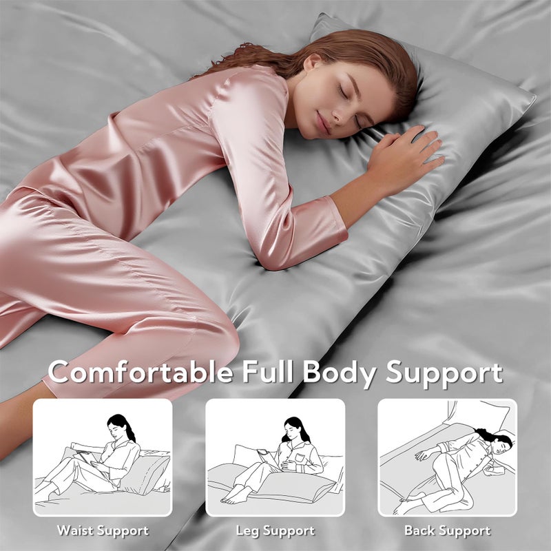 MR&HM Satin Body Pillow Cover, Soft and Breathable Body Pillow Case with Envelope Closure, Cooling and Silky Long Pillowcase for Hair and Skin,Grey (20x54, Silver Grey) - Image 5